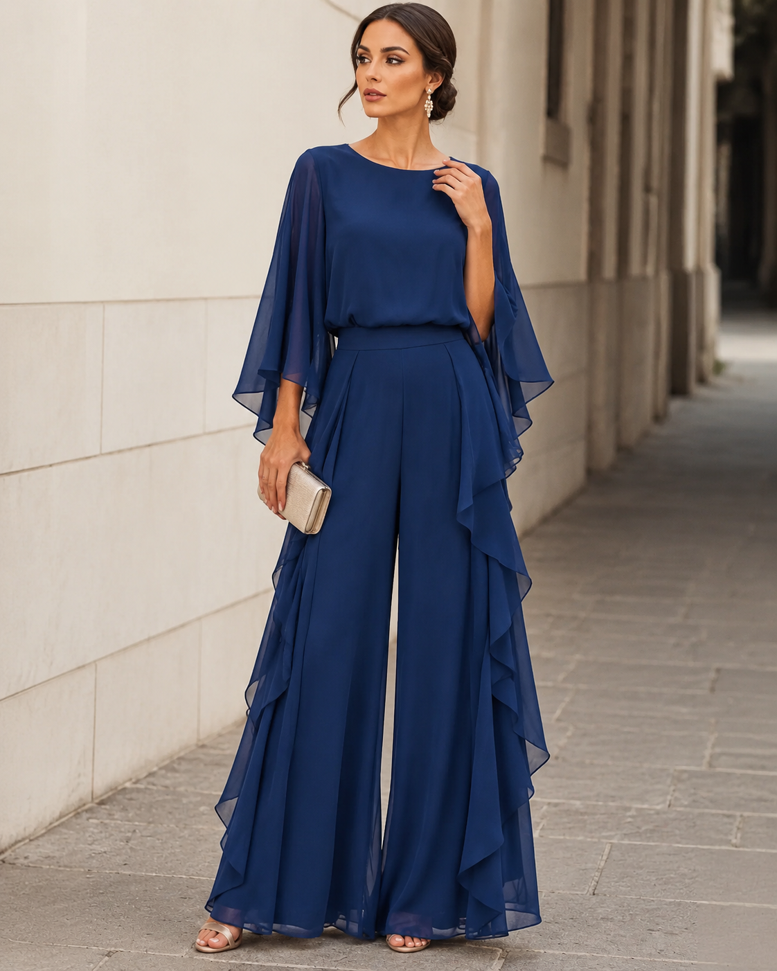 Jacinta mother of the bride cape-sleeve set, front view