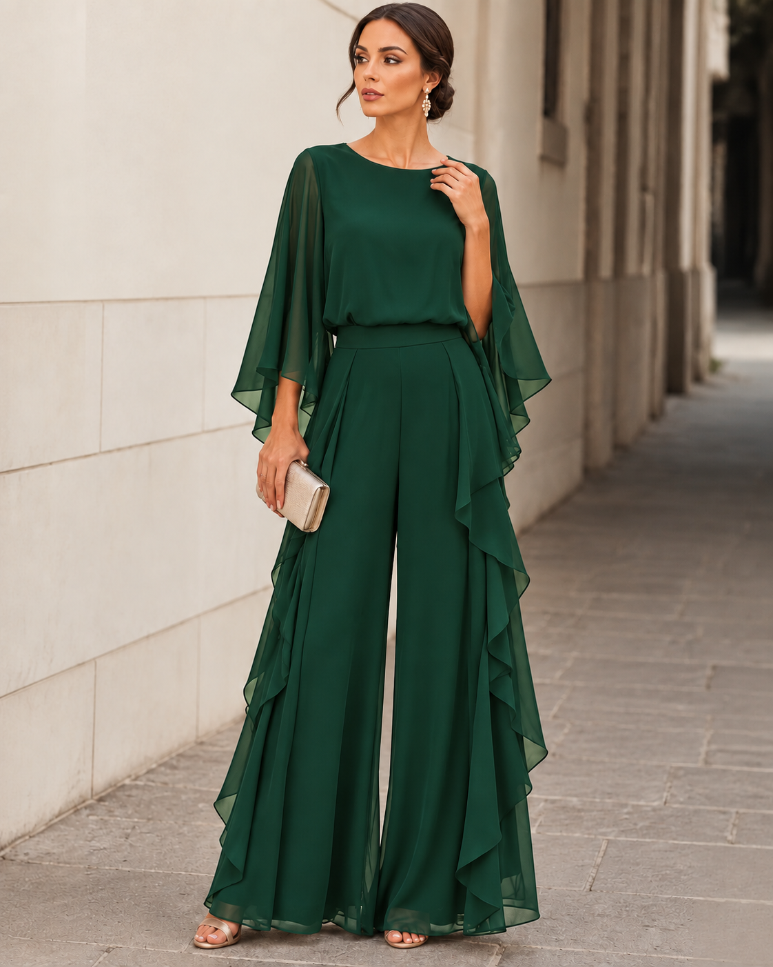 Mother of the bride cape-sleeve set in green
