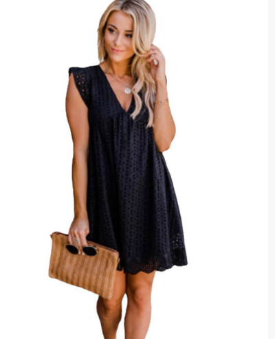 Sleeveless white eyelet dress
