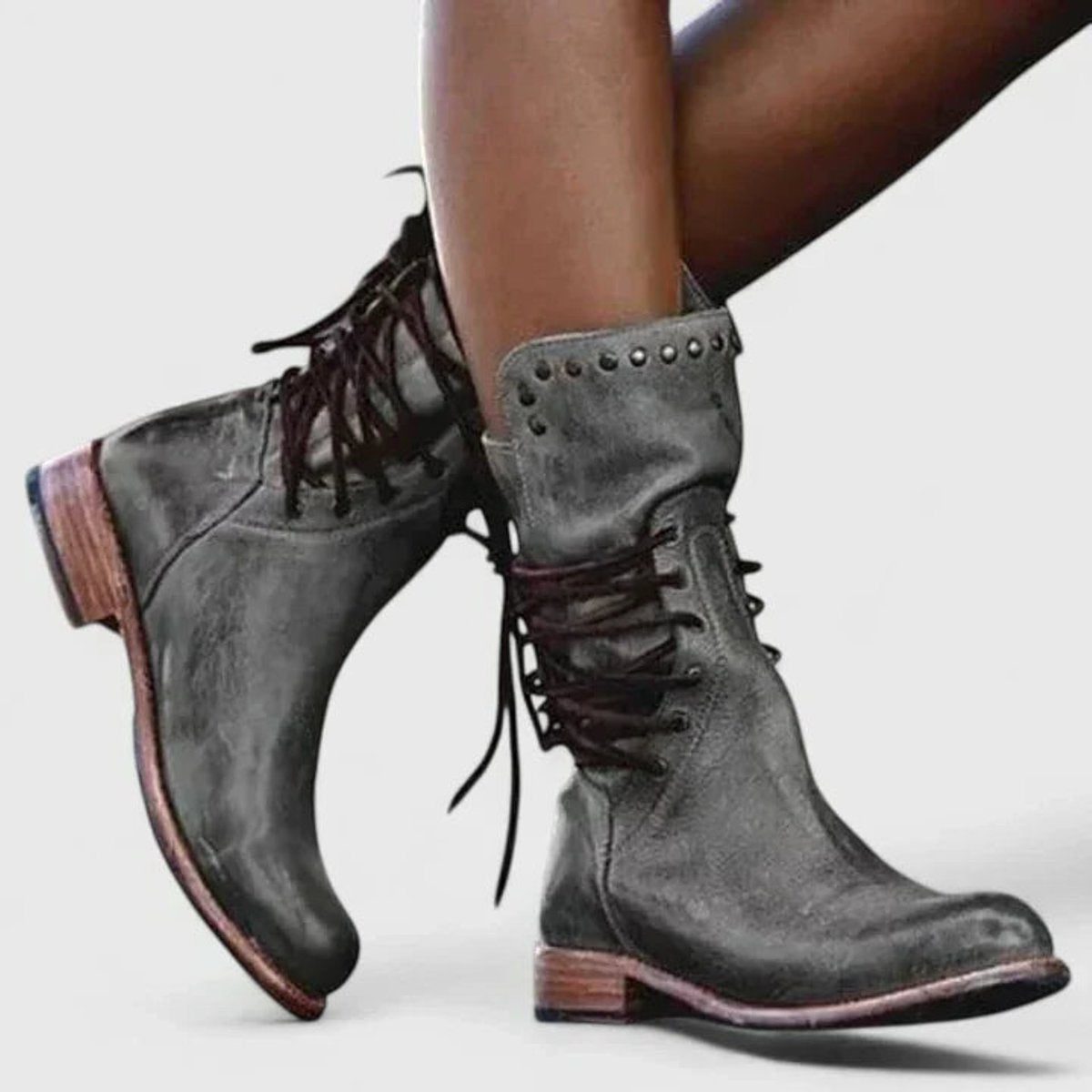 Block-heel lace-up knee-high boots for women