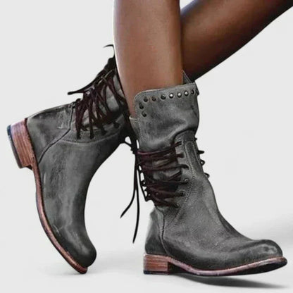 Block-heel lace-up knee-high boots for women