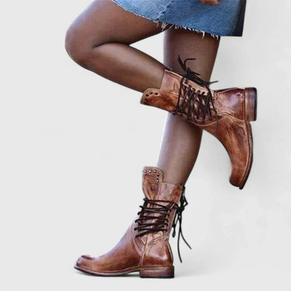 Block-heel lace-up knee-high boots for women view 2