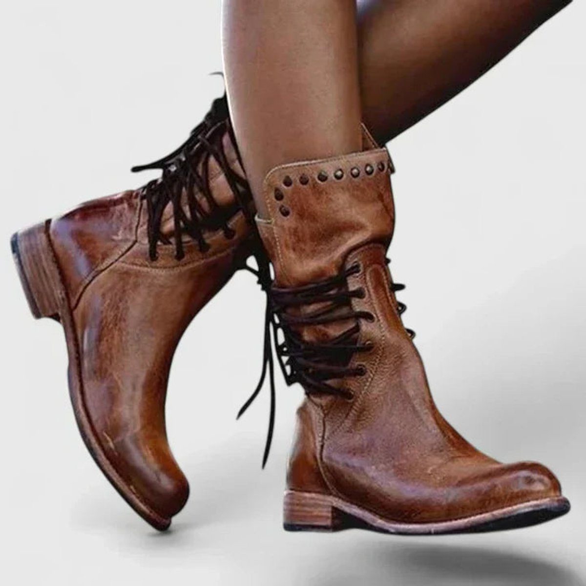 Block-heel lace-up knee-high boots for women view 4