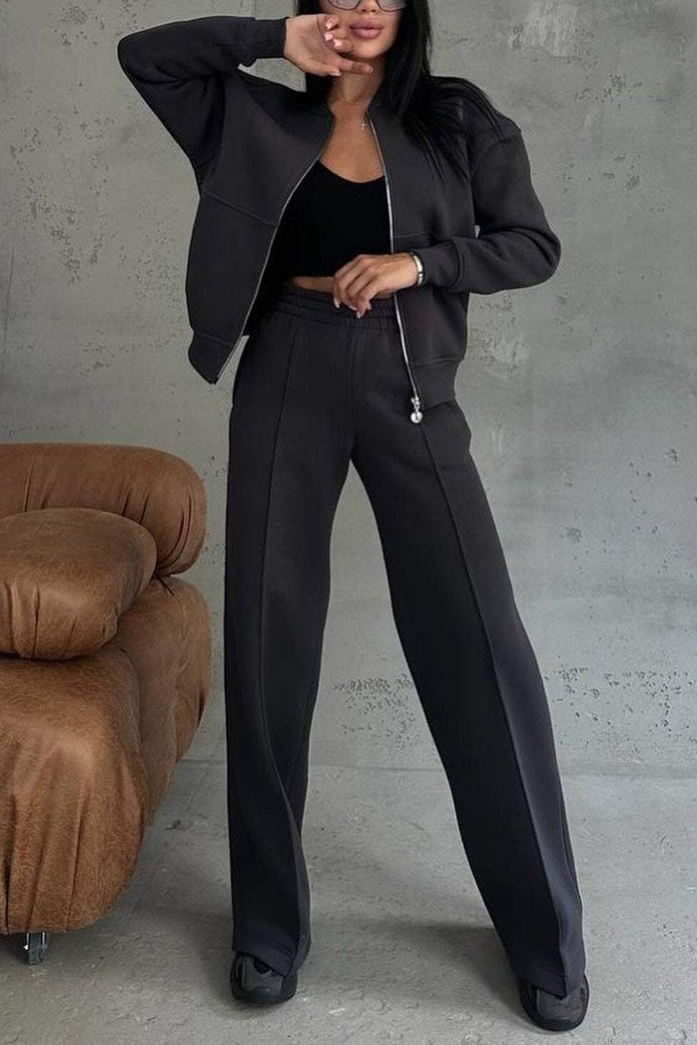 Maelle | Oversized Zip-Up Sweatshirt & Jogger Pants Set