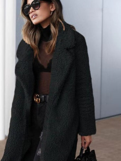 Long fleece teddy winter coat, back view