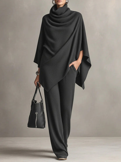 Poncho top & wide-leg pants set in gray