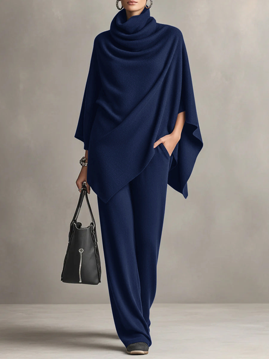 Poncho top & wide-leg pants set in blue