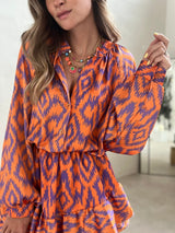 Delphina long sleeve printed boho mini dress front view