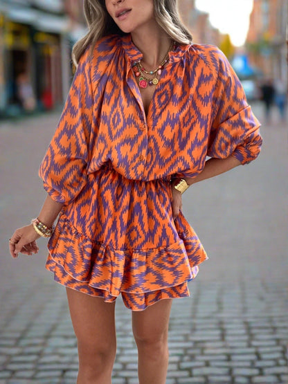 Delphina long sleeve printed boho mini dress front view