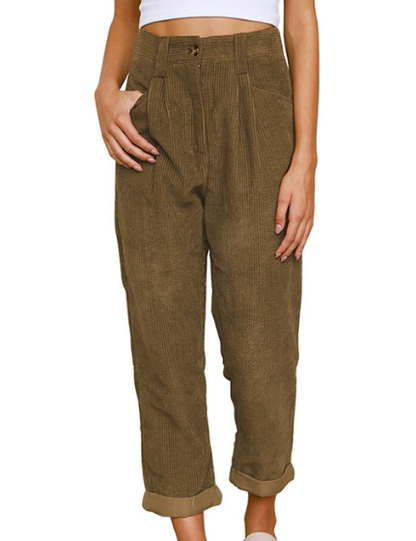High-waist corduroy trousers full-length view