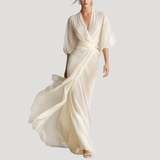 Wrap balloon sleeve maxi dress, front view
