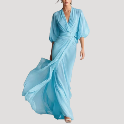 Maxi dress showing balloon sleeve detail