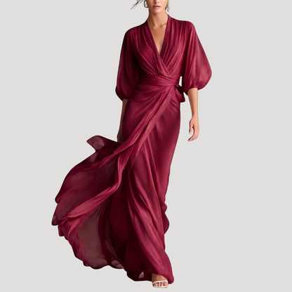Balloon sleeve maxi dress, side view