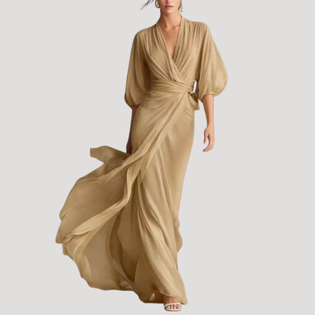 Wrap balloon sleeve maxi dress, colour variation