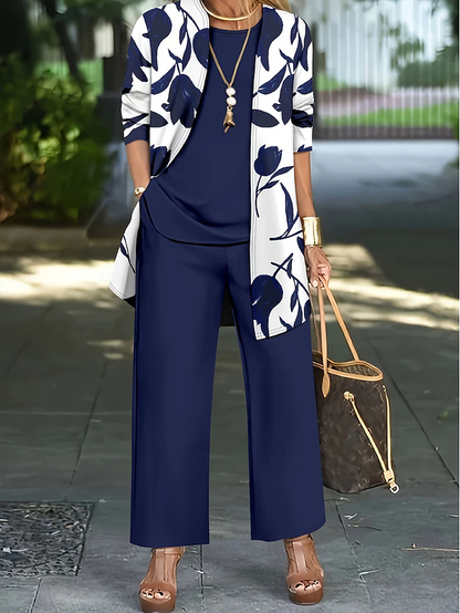 Floral three-piece trouser set, back view