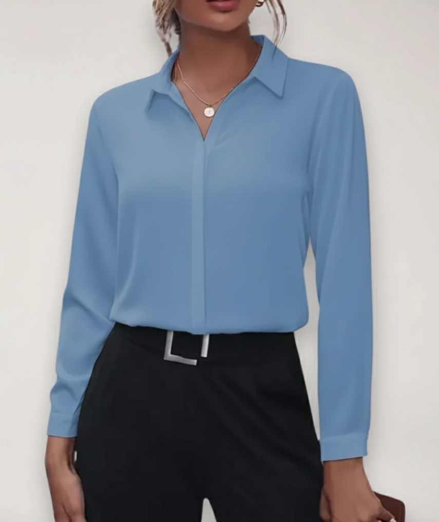 Collared button-front top in light blue