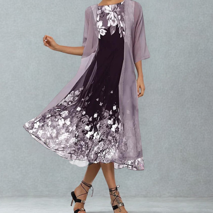 Liana | Three-Quarter Sleeve Floral A-Line Midi Dress