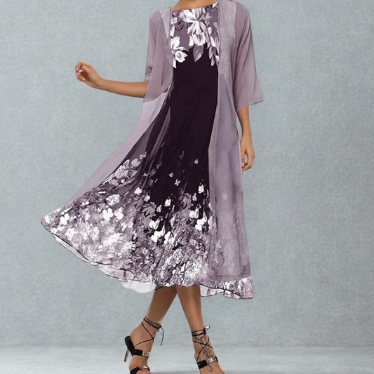 Liana | Three-Quarter Sleeve Floral A-Line Midi Dress
