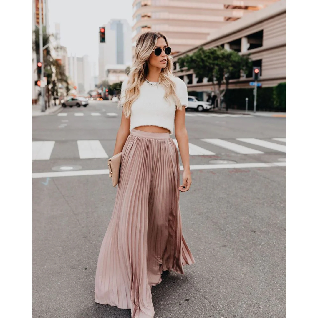High-waist pleated maxi skirt, front view
