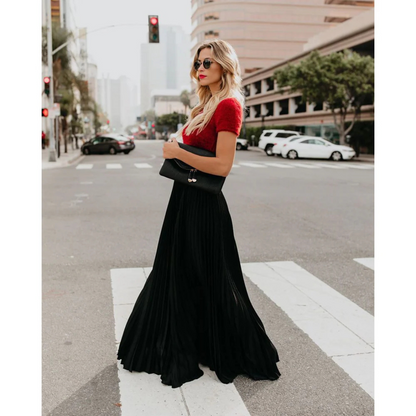 Pleated maxi skirt, side view