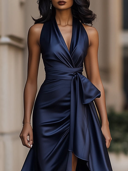 Lisette | High-Low Hem V-Neck Wrap Midi Dress