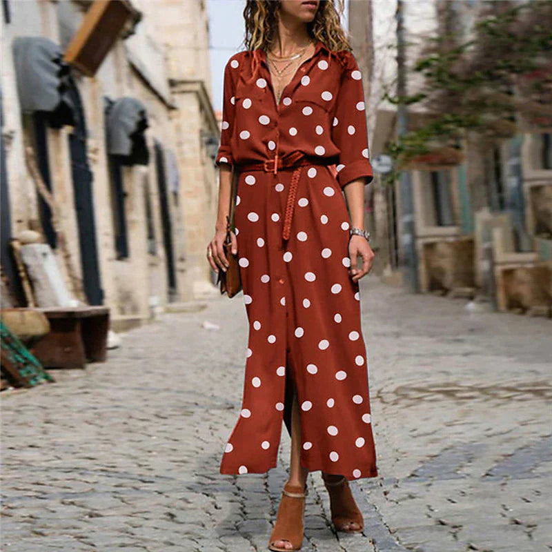 Polka dot button front maxi dress