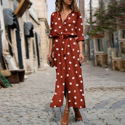 Polka dot button front maxi dress