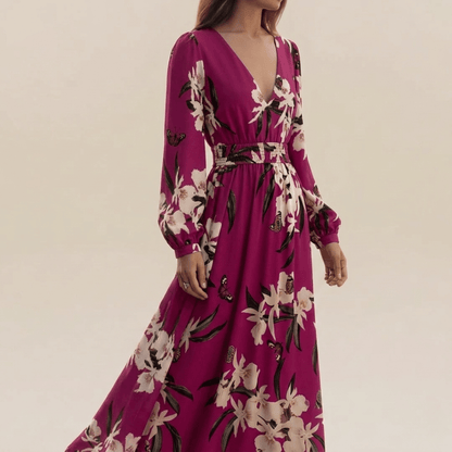 Flora | V-Neck Long Sleeve Floral Maxi Dress