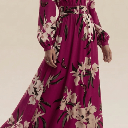 Flora | V-Neck Long Sleeve Floral Maxi Dress