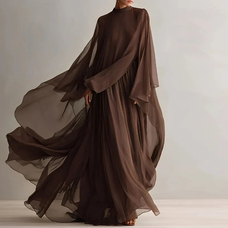 Cape-sleeve pleated maxi dress, view 6