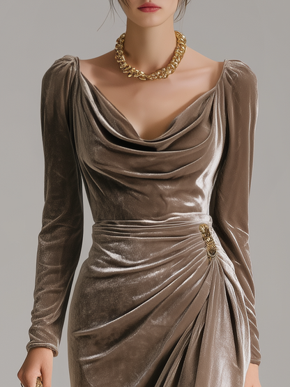 Fitted cowl neck midi dress, back view
