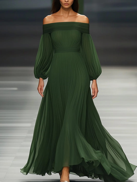 Off-shoulder pleated wedding guest maxi dress for women