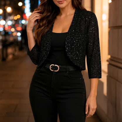 Sparkly cropped bolero shrug in black