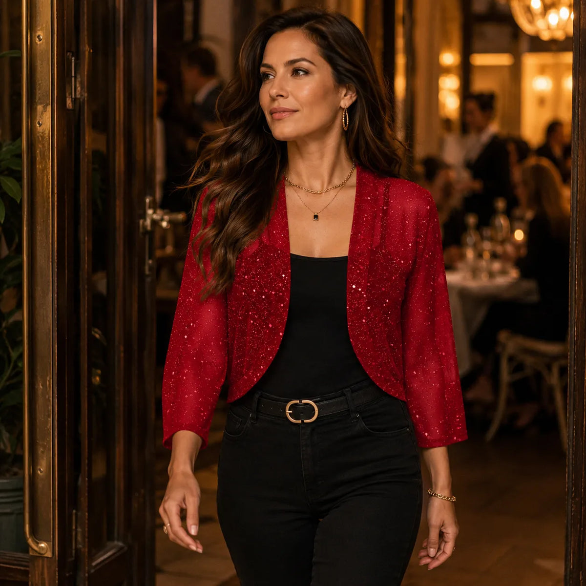 Sparkly cropped bolero shrug, view 5