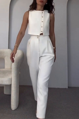 Lula sleeveless button-detail two-piece set, front view
