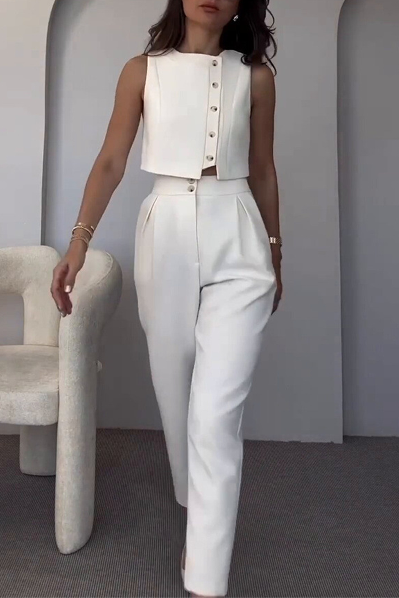 Lula sleeveless button-detail two-piece set, front view