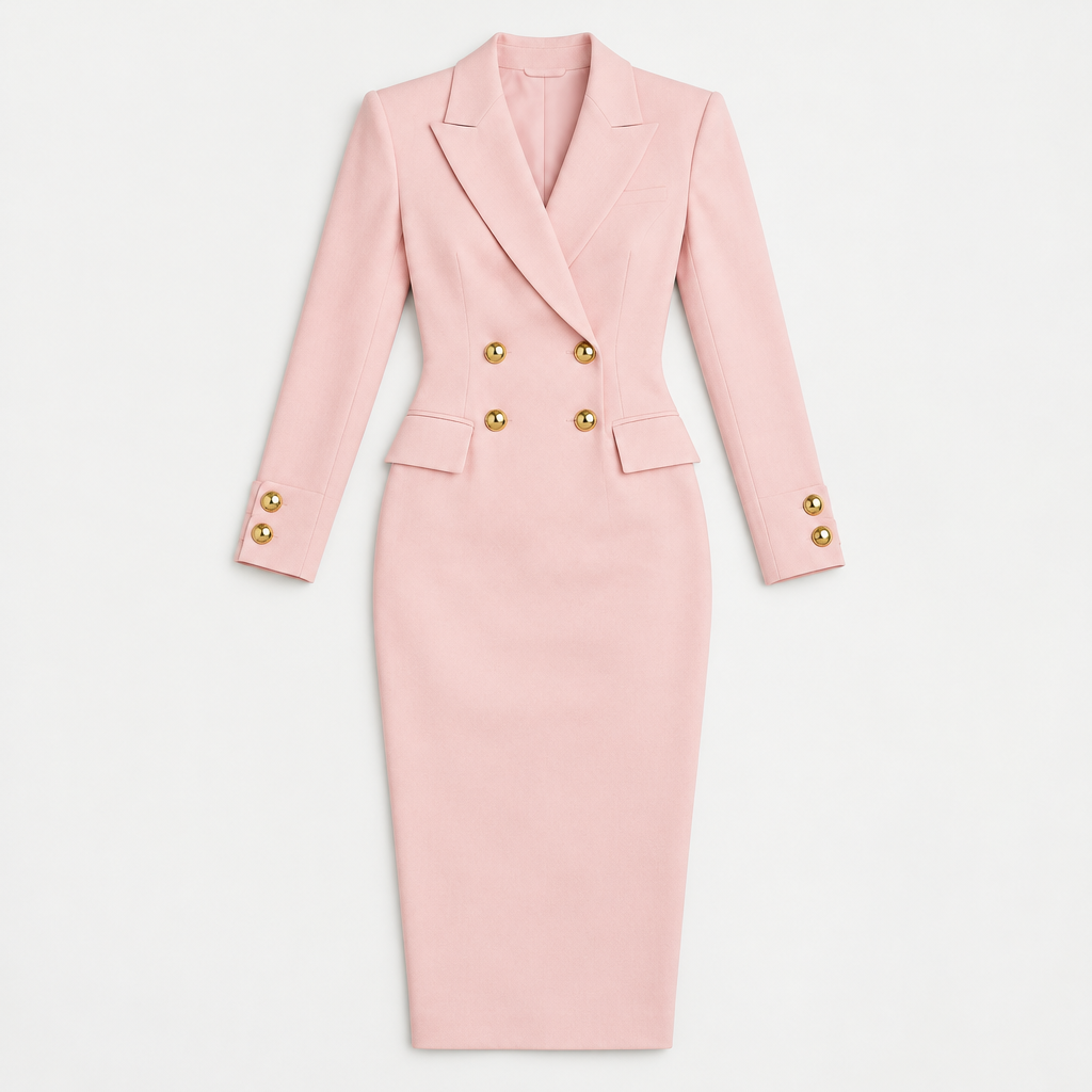 Blazer midi dress with gold buttons, view 2