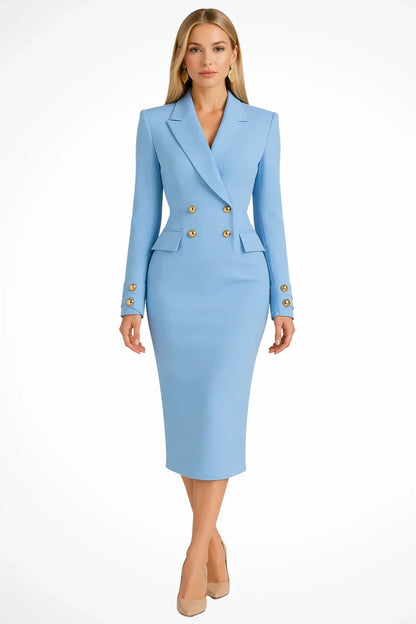 Blazer midi dress with gold buttons in blue