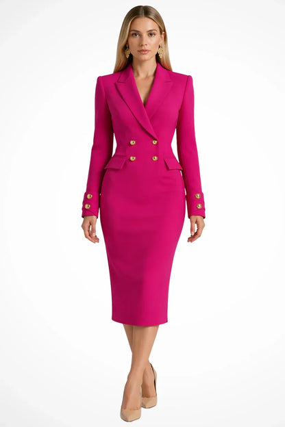 Blazer midi dress with gold buttons in rose pink