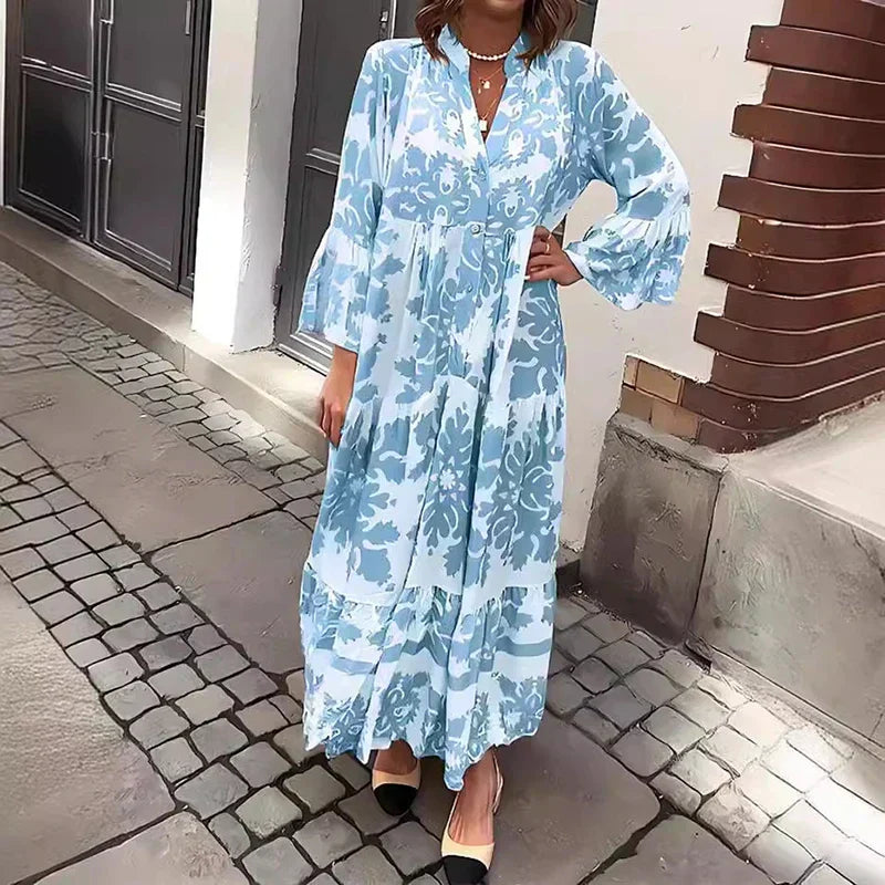 Floral V-neck long sleeve maxi dress, detail view