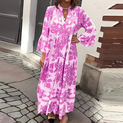 Floral long sleeve maxi dress, side view