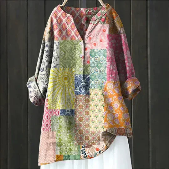 Floral V-neck tunic, side view