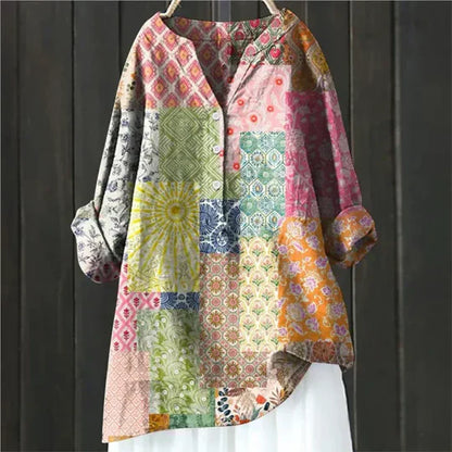 Floral V-neck tunic, side view