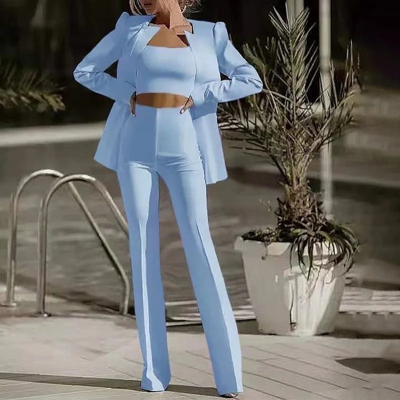 Valerie | Fitted Blazer, Crop Top and High-Waist Trousers Set