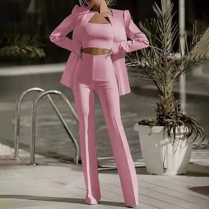 Valerie | Fitted Blazer, Crop Top and High-Waist Trousers Set
