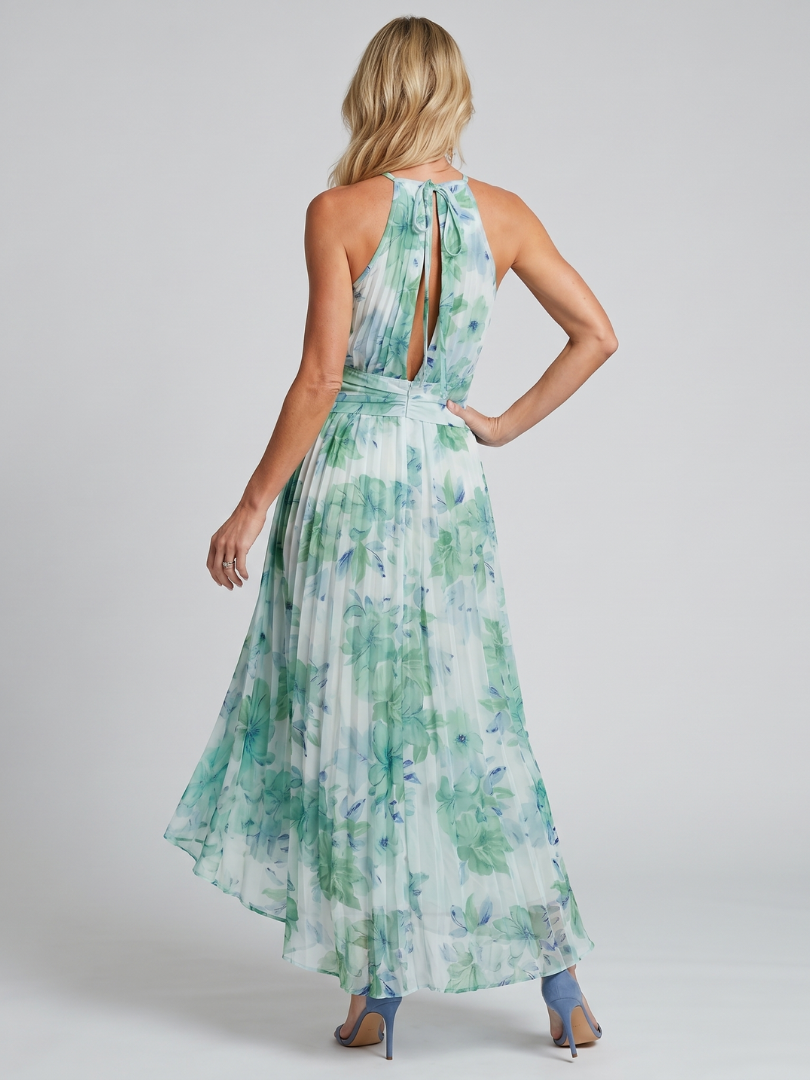 Halter neck maxi gown, back view