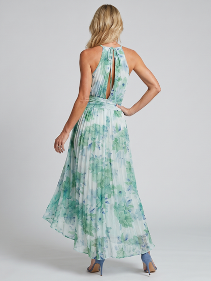 Halter neck maxi gown, back view