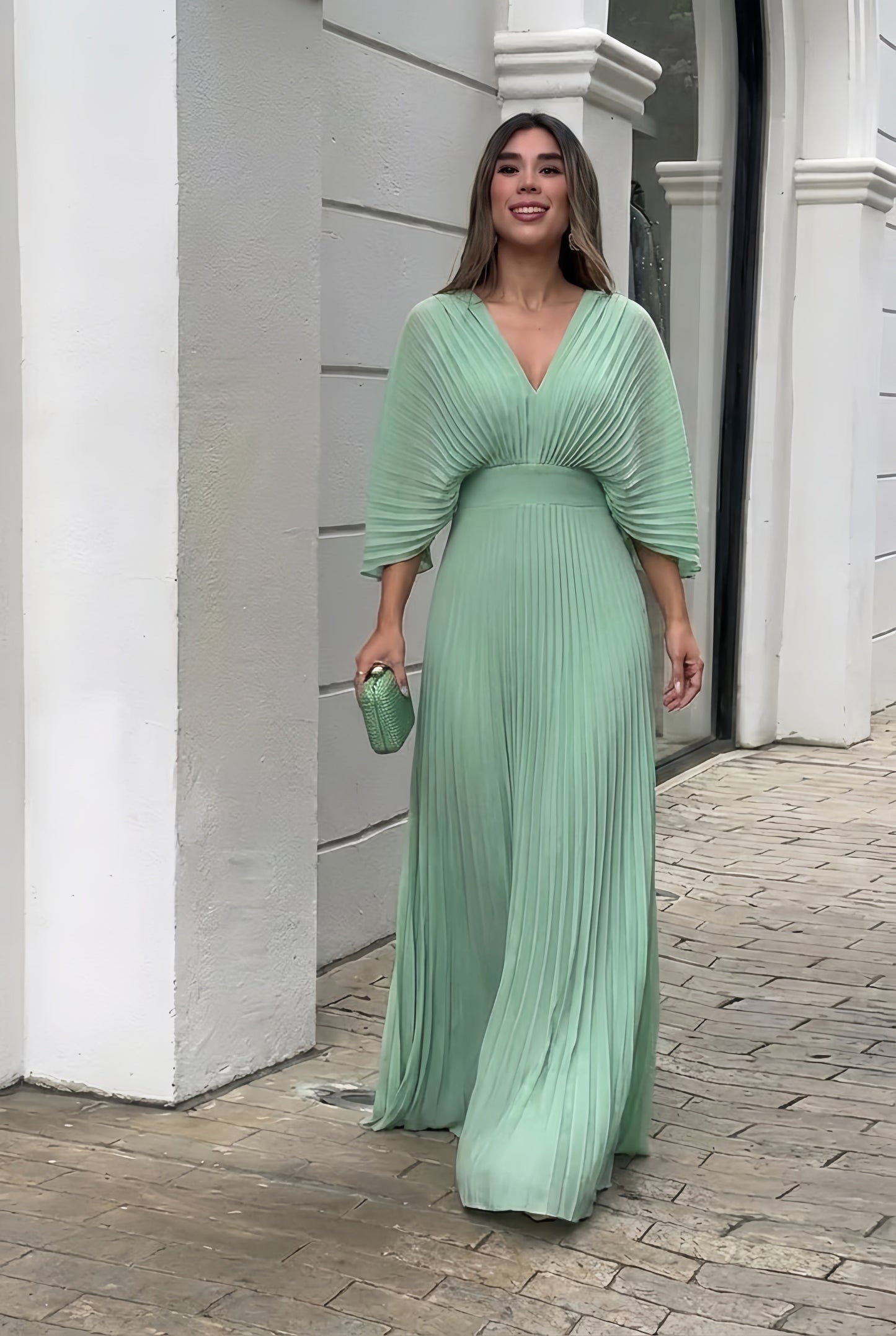 Maxi gown showing long flowing sleeve detail