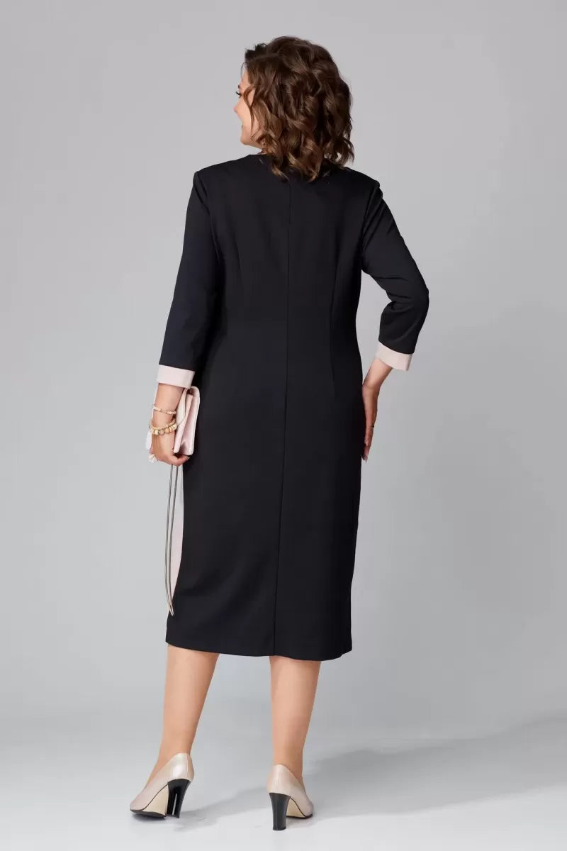 Navy contrast V-neck midi gown, back view