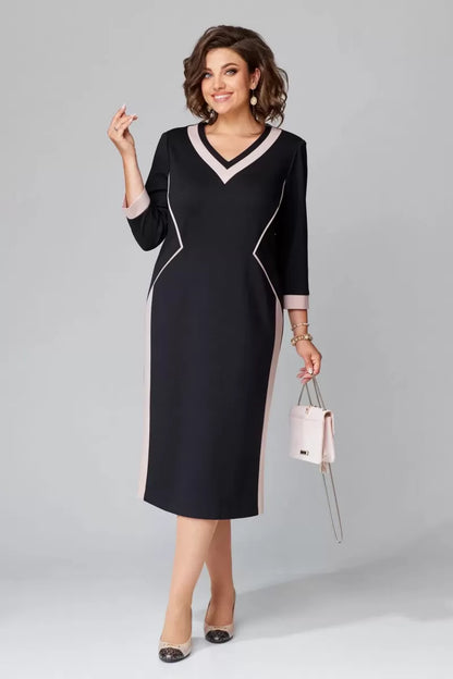 Contrast V-neck midi gown, detail view